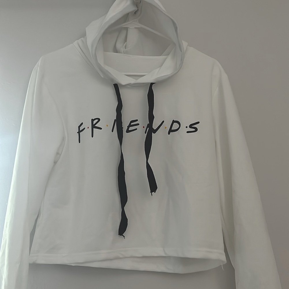 White FRIENDS crop top hoodie - Women’s Small